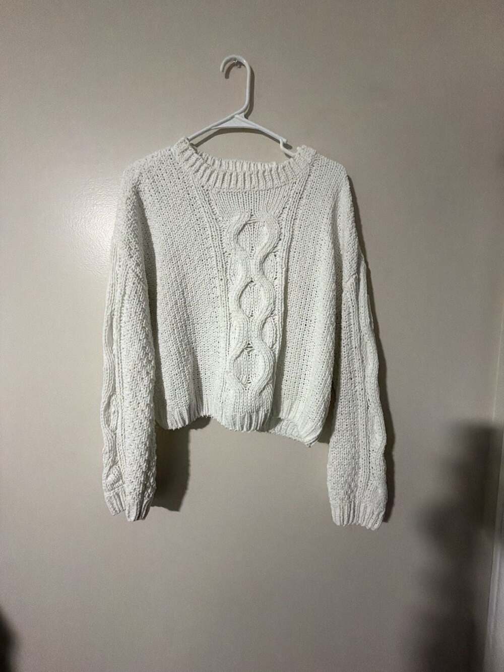 Garage White Cable Knit Cropped Sweater Size P/S